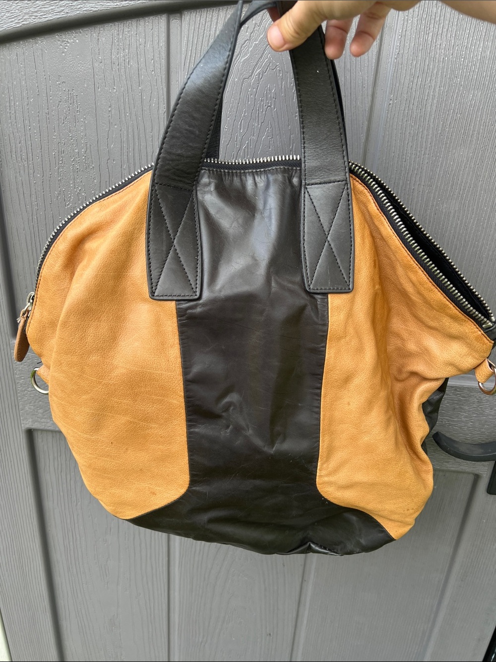 Leather Two-Tone Black and Tan women’s Carry Bag